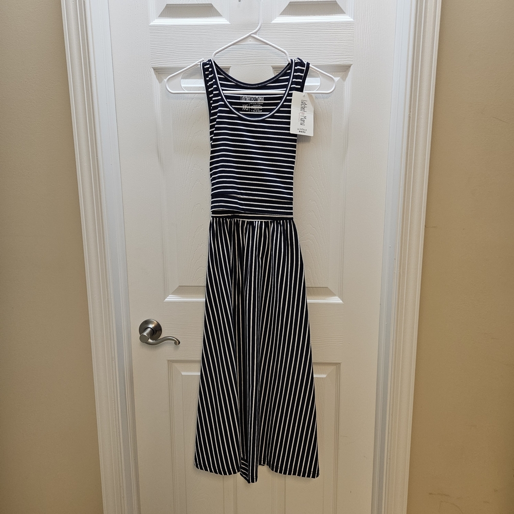 Latched Mama Nursing Navy and White Striped Casual Dress
